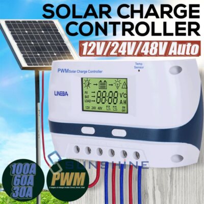 100AMP PWM Solar Charge Controller 12V/24V Regulator LCD Auto Lithium battery