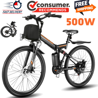 500W Folding Electric Bike 26'' Mountain Bicycle w/Li Battery Commuting Ebikes-