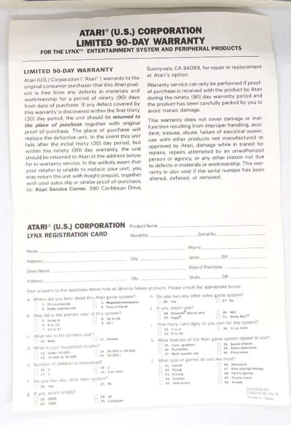 Consola portátil Atari Lynx II PAG-0401 casi completa en caja + juego Warbirds Foto 2 de 4