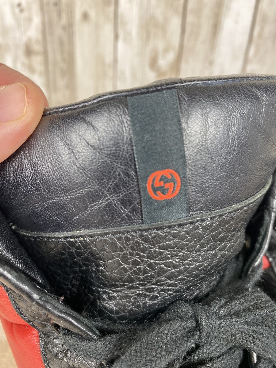 Authentic Gucci Black/Red Leather Praga Karibu High Top Sneakers
