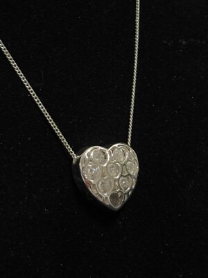 Equilibrium Silver Tone Heart Clear Gemstone Necklace