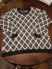 Lane Bryant 26/28 Plus Heavy Warm Sweater Black  White Crew-Neck Diamonds