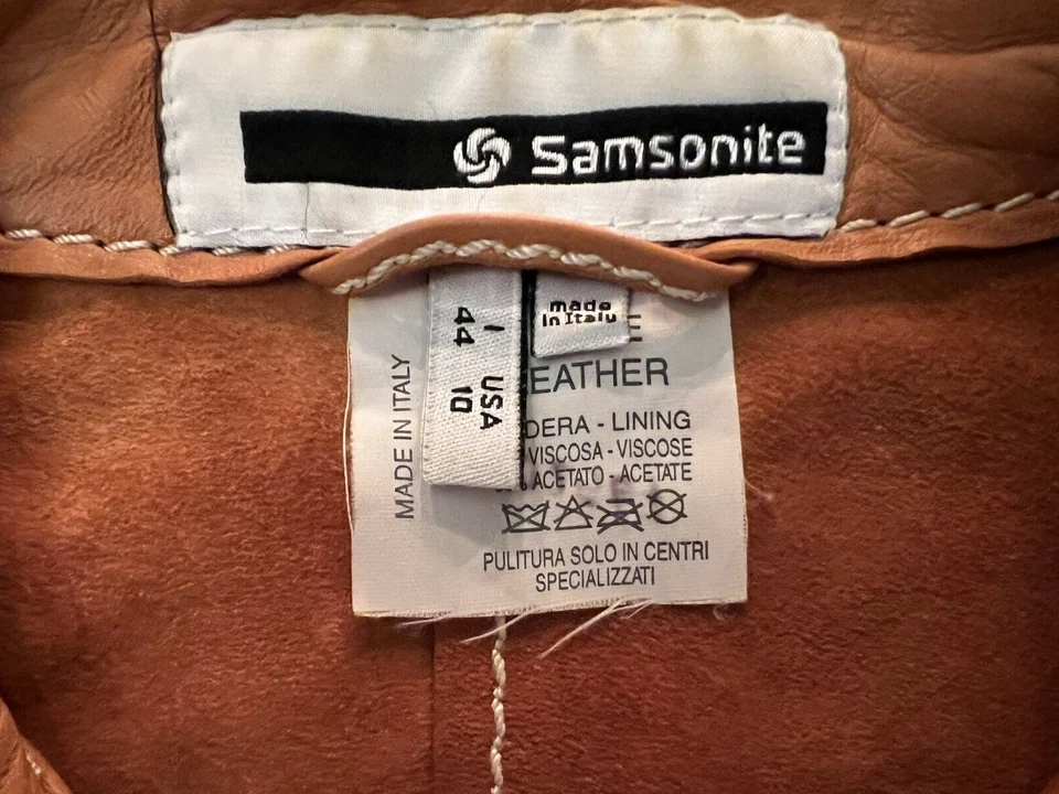 HERMOSA CHAQUETA DE CUERO VINTAGE DE COLECCIÓN Samsonite para mujer talla 10 de EE. UU. Hecha en Italia Foto 3 de 4