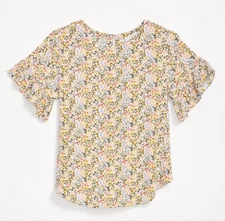 Loft Flutter Sleeve Top Sizes: XS, S, M Whisper White/Multi Color