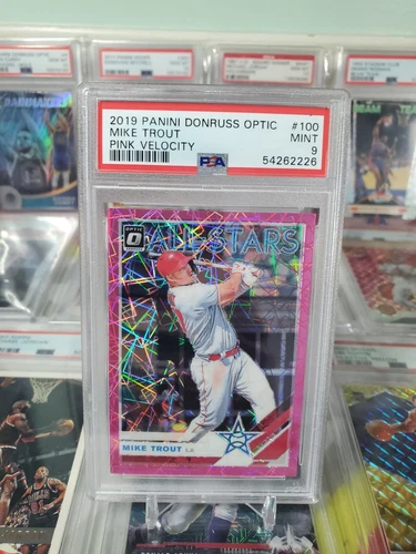 Mike Trout 2019 Donruss Optic All Stars /199 Pink Velocity #100 Prizm PSA 9