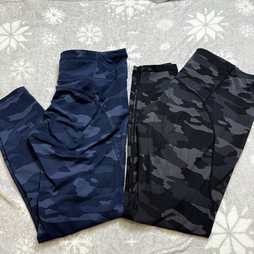 Sweaty Betty Women's Size XL Blue Black Gym Leggings Power Camouflage Lot Of 2