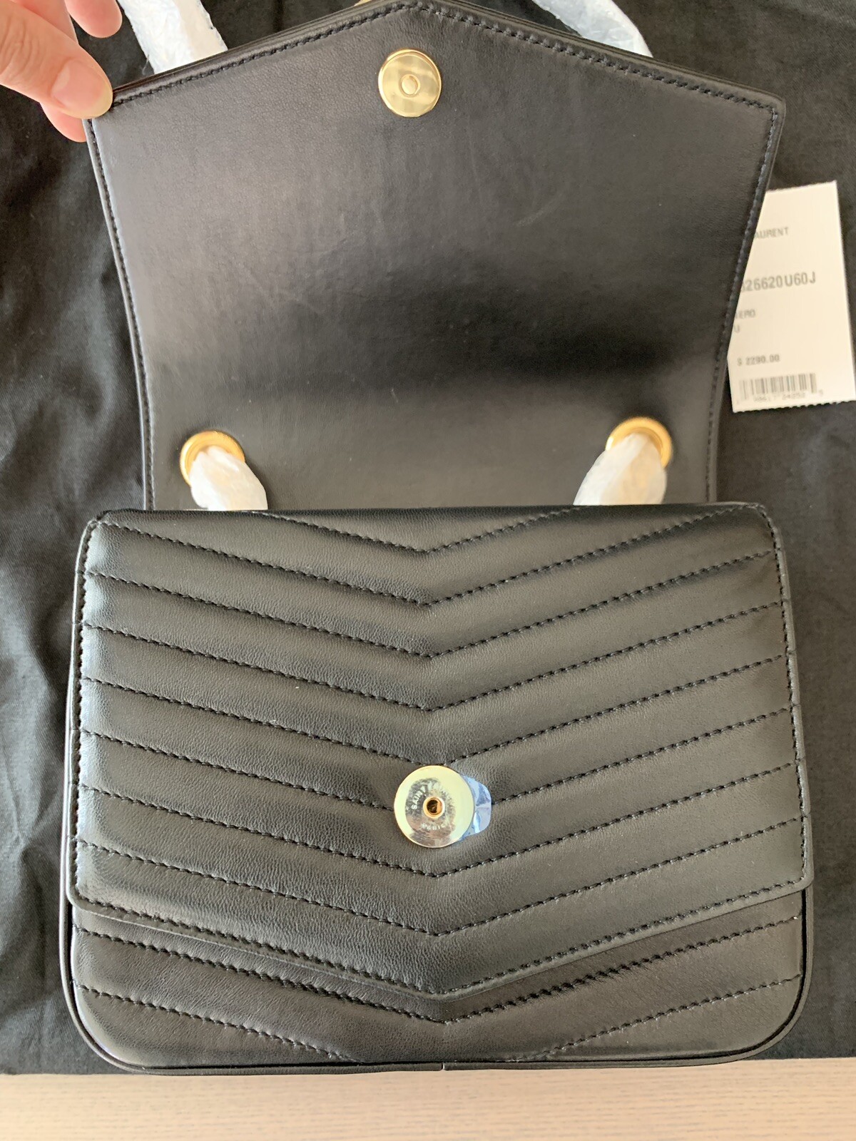 Monogramma a tracolla nuova con etichette Saint Laurent YSL Sulpice oro nero TRAPUNTATO PELLE DI AGNELLO