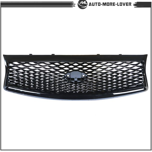 Fit For 2014-2017 Infiniti Q50 Sedan Gloss Black Front Mesh Bumper Hood Grille - Picture 8 of 13