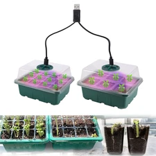 Seed Starter Tray Box &LED Grow Light Nursery Pot Seedling Germination Planter