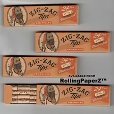 Four Packs ZIG ZAG Unbleached Pre Rolled Tips/ 24 per Pack/ 96 Total 18mm/ Vegan