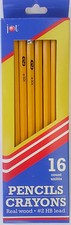 WOOD PENCILS 2 HB Lead Yellow with Red Erasers 16 Pencils/Pack