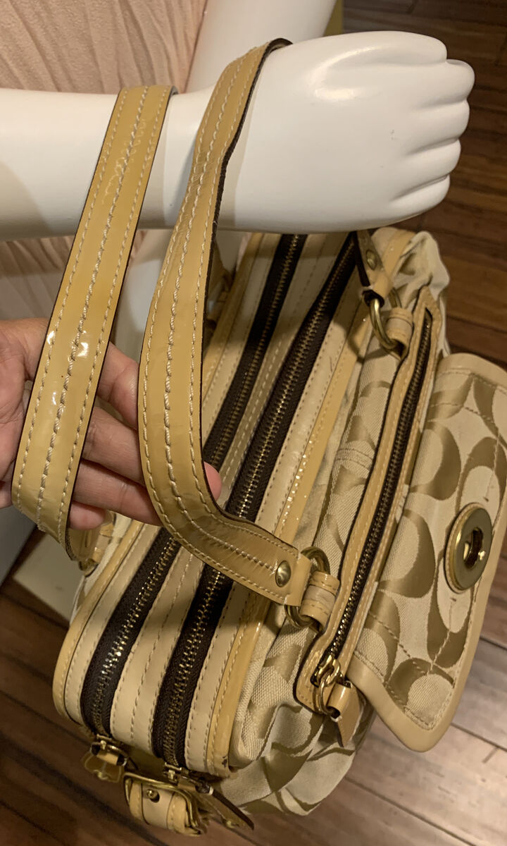 Coach Poppy Signature Bonnie 13402 Khaki Double Top Zip Coach Poppy Signature Bonnie 13402 Khaki Double Top Zip