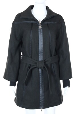 Rudolf Dassler Schuhfabrik by Puma Coat Womens S Solid Black Woolen Zip Up Belt