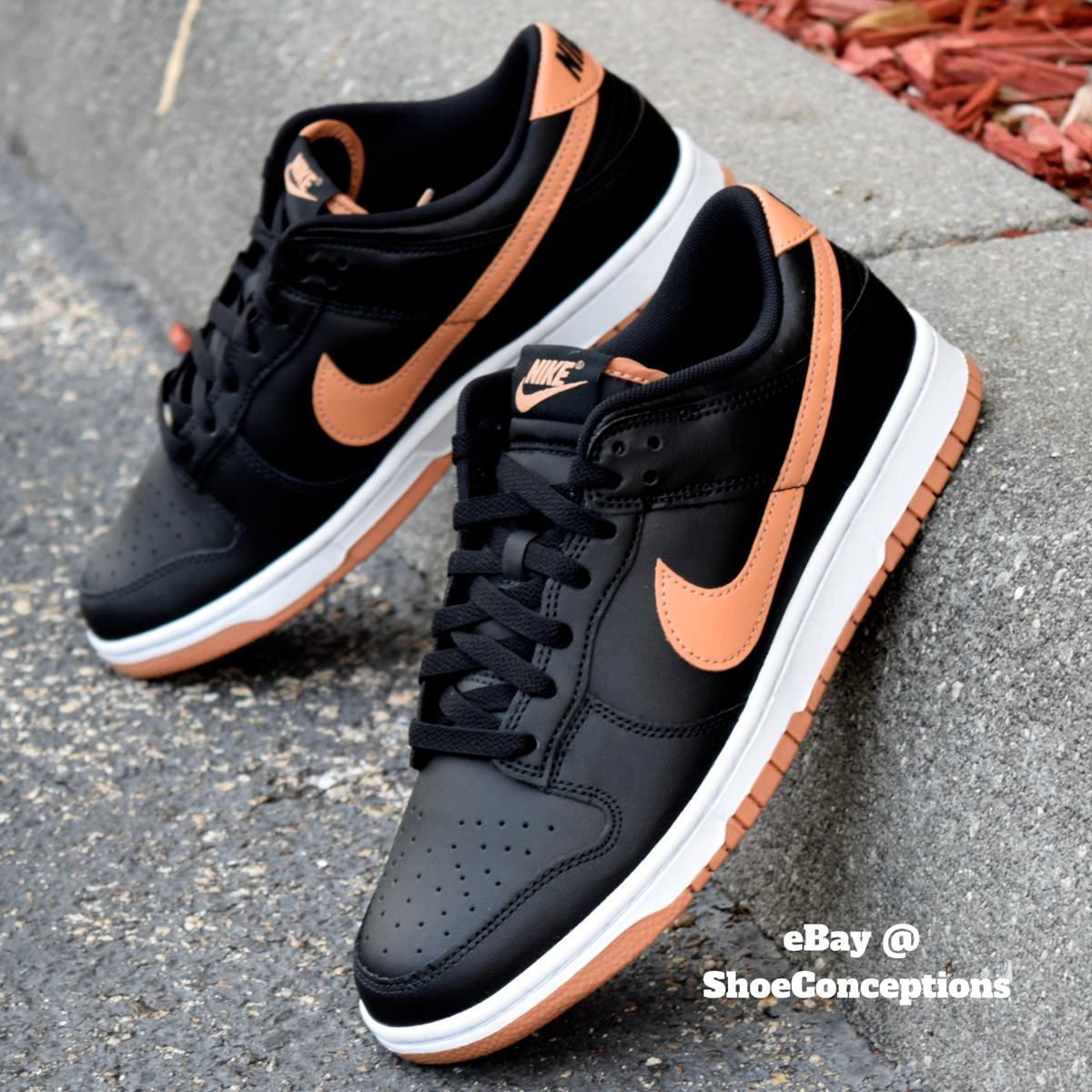 Nike Dunk Low Shoes Black White Amber Brown DV0831-004 Men's Sizes NEW