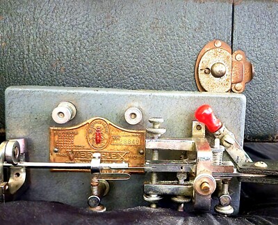 VIBROPLEX LIGHTNING RED BUG TELEGRAPH KEY No.128849 BOX & POWER CABLE. Works!!