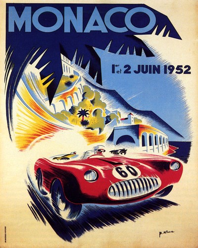 POSTER 1952 MONACO AUTOMOBILE CAR STREET RACE GRAND PRIX VINTAGE REPRO