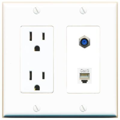 RiteAV Power Outlet and F81 PHONE Wall Plate Decorative [White]