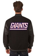 NFL New York Giants Wool Leather Reversible Jacket Embroidered Patch Logos Black