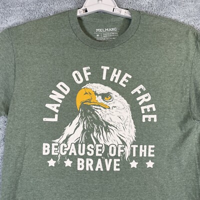 Melmarc T Shirt Men Medium Green Eagle Land of Free BC of the Brace Patriot SS