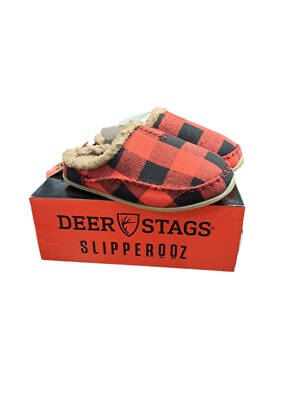 Deer Stags Slipperooz Boys 4 M Red & Black Checkered Plad New