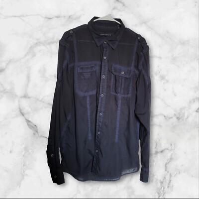 Affliction Black Premium Shirt 73 Mens XL Long Sleeve Pocket Skull Sheer X-Large