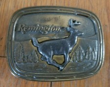Vintage Remington Brass Belt Buckle 1979 Running White Tail Deer