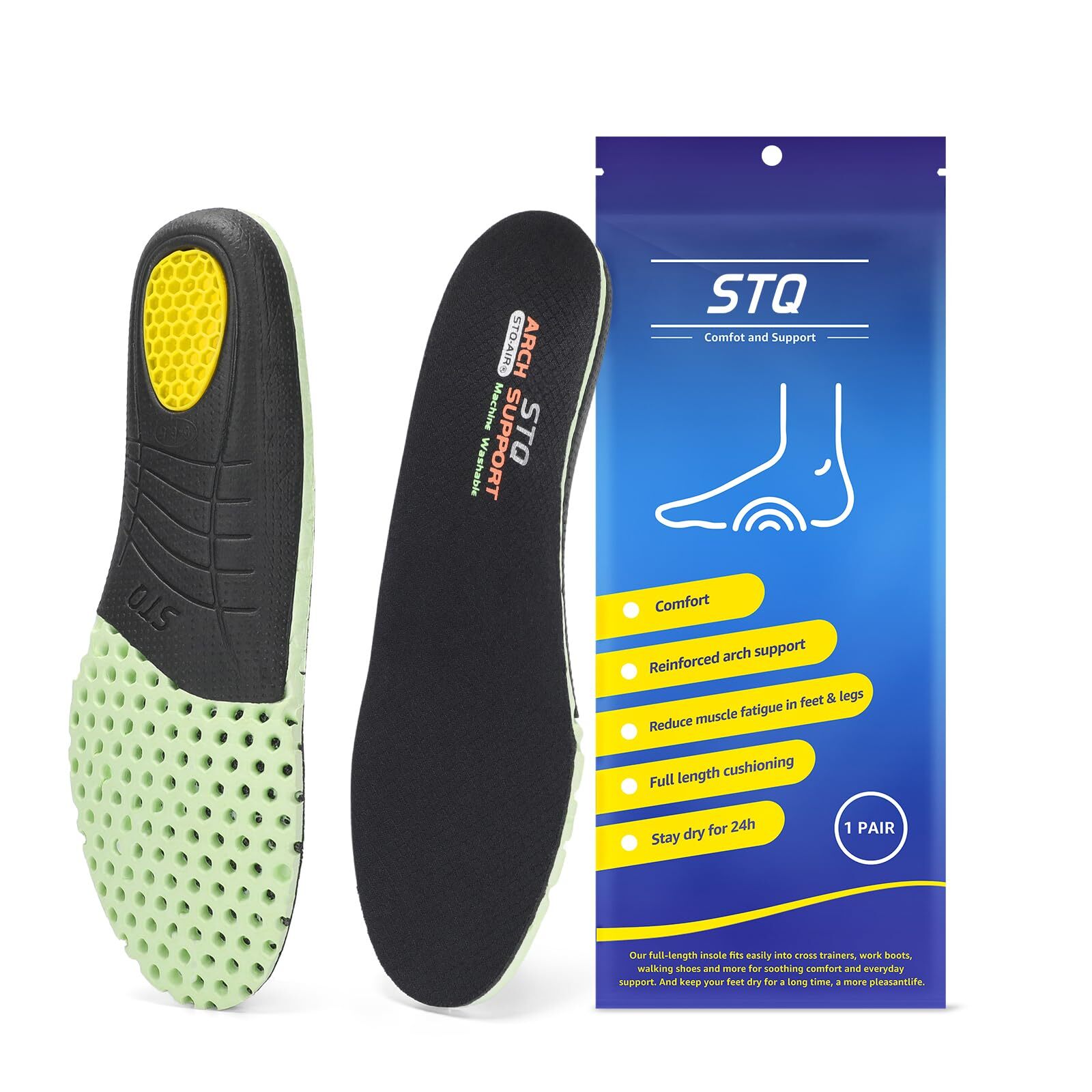 STQ Arch Support Insoles for Women Orthotic Memory Foam Shoe Inserts for Plan...