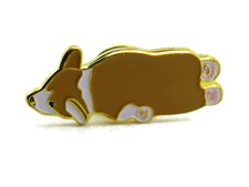 Cute Corgi Dog Enamel Pin Lying on Back Gold Tone Lapel Brooch Pink Paws
