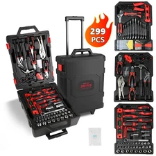 299PCS Tool Set w/ Trolley Case Box Organize Mechanics Tool Kit Wrenches Socket