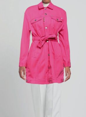 $825 Dsquared2 Women's Pink Denim Belted Mini Jacket Dress Size 54