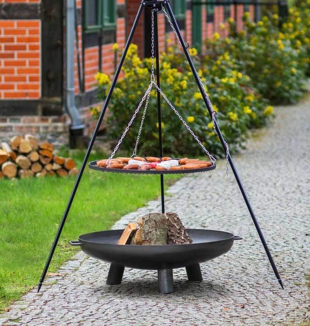 80cm Bali Fire Pit Steel Coated Tripod Grill 14 L Enamelled Pot