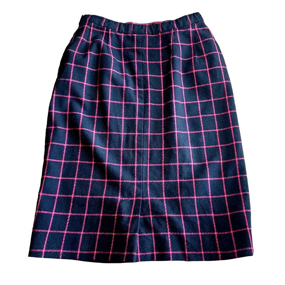 Pendleton Lana Virgen Mujer Talla 12 Falda Corta Lápiz NEGRO ROSA Cintura 28" Foto 2 de 4