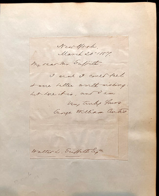 George William Curtis - Reformer, Civil Rights Activist - Autograph Letter 1857