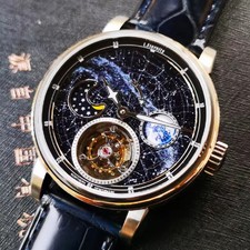 Orologio meccanico tourbillon uomo lusso impermeabile fasi lunari cristallo zaffiro