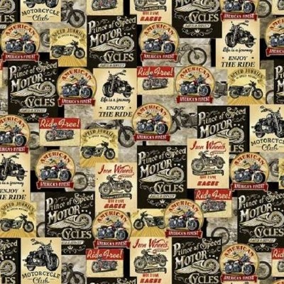 125 cm x 112 cm:  von Timeless Treasures  ''American Motorcycles'' (  15,00/qm)