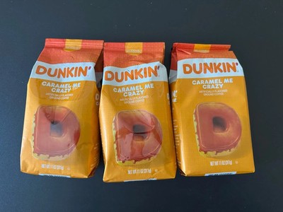 3 pack Dunkin Donuts Caramel Me Crazy Ground 11 oz Coffee Bags