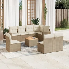 Garden Sofa Set Beige PE Rattan Large Modular Garden Sofa Set