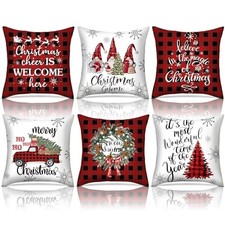 Red Christmas Decorations Pillow Covers 18x18 Set of 6 Red Gnome Garland