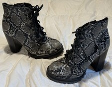 Y2K Jeffrey Campbell Snake Lace/Zip Up Boots Lug Sole Chunky Heel Women Size 7.5