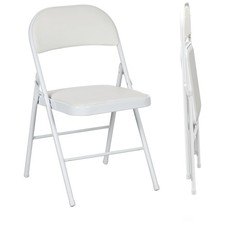 HOMCOM Metal Folding Chairs Set of 2 with PU Leather Cushion, Foldable Chairs