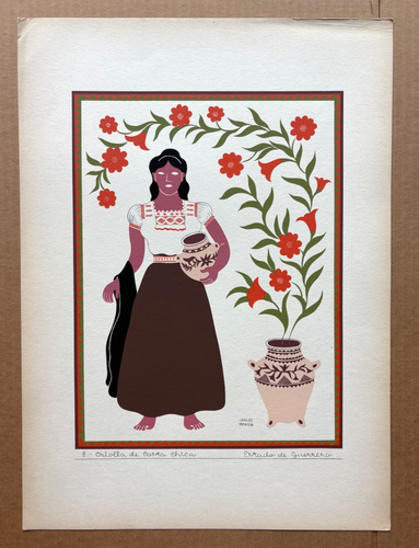 Carlos Mérida Silkscreen Print, "Criolla de Costa Chica" in 16x20 Mat, 1945 - Picture 2 of 4