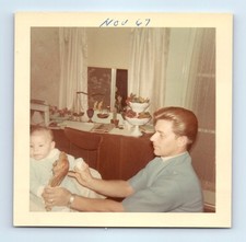 Old Vintage Square Color Photo MAN BABY TURKEY LEG ROCKABILLY HAIR 1967 PIC