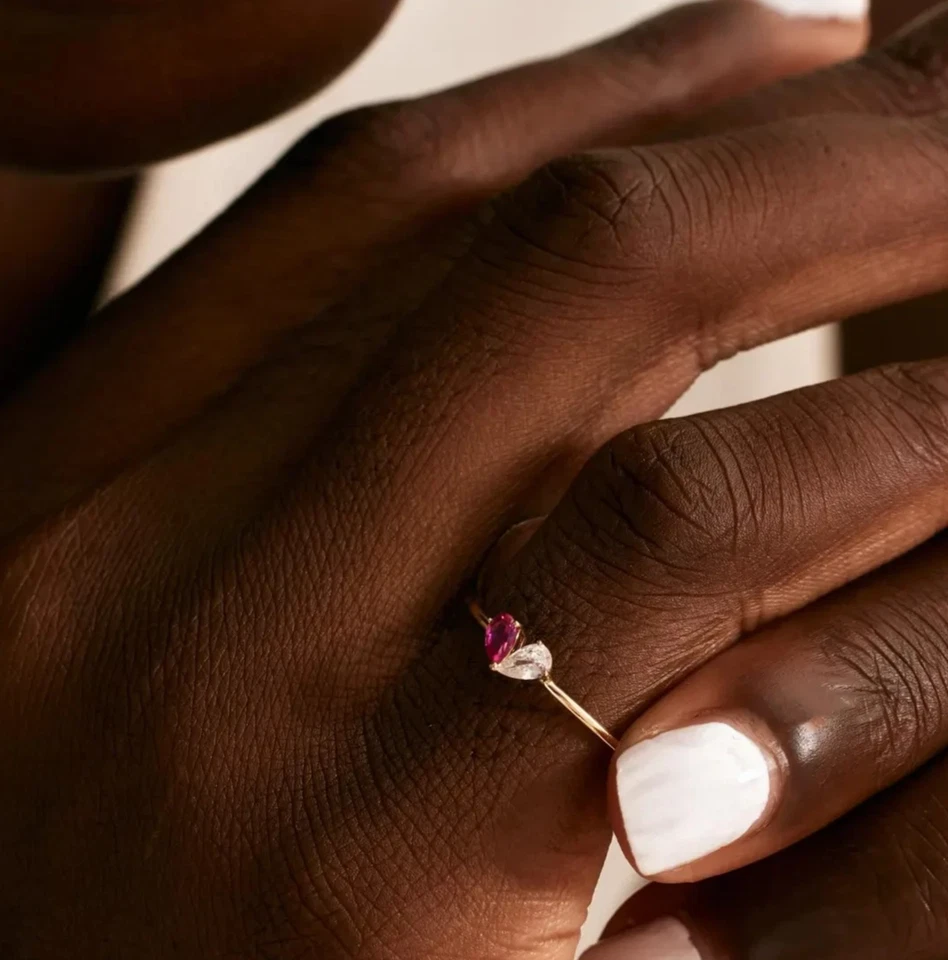 Ruby Engagement Ring, lab created Two Stone Ring, Gold Plated Silver Ring - Image 4 of 4