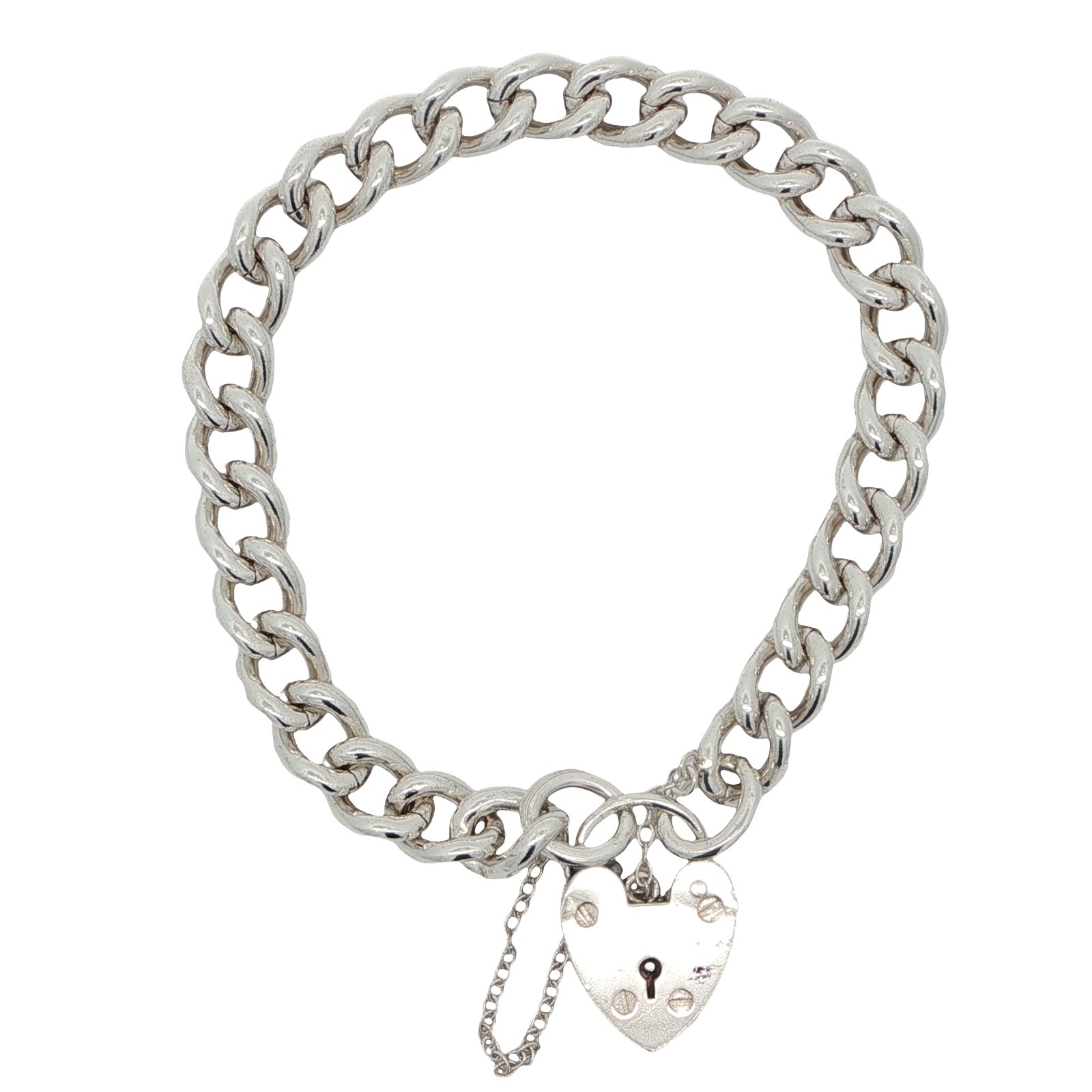 Silver Solid Link Curb Padlock Bracelet Hallmarke… - image 1