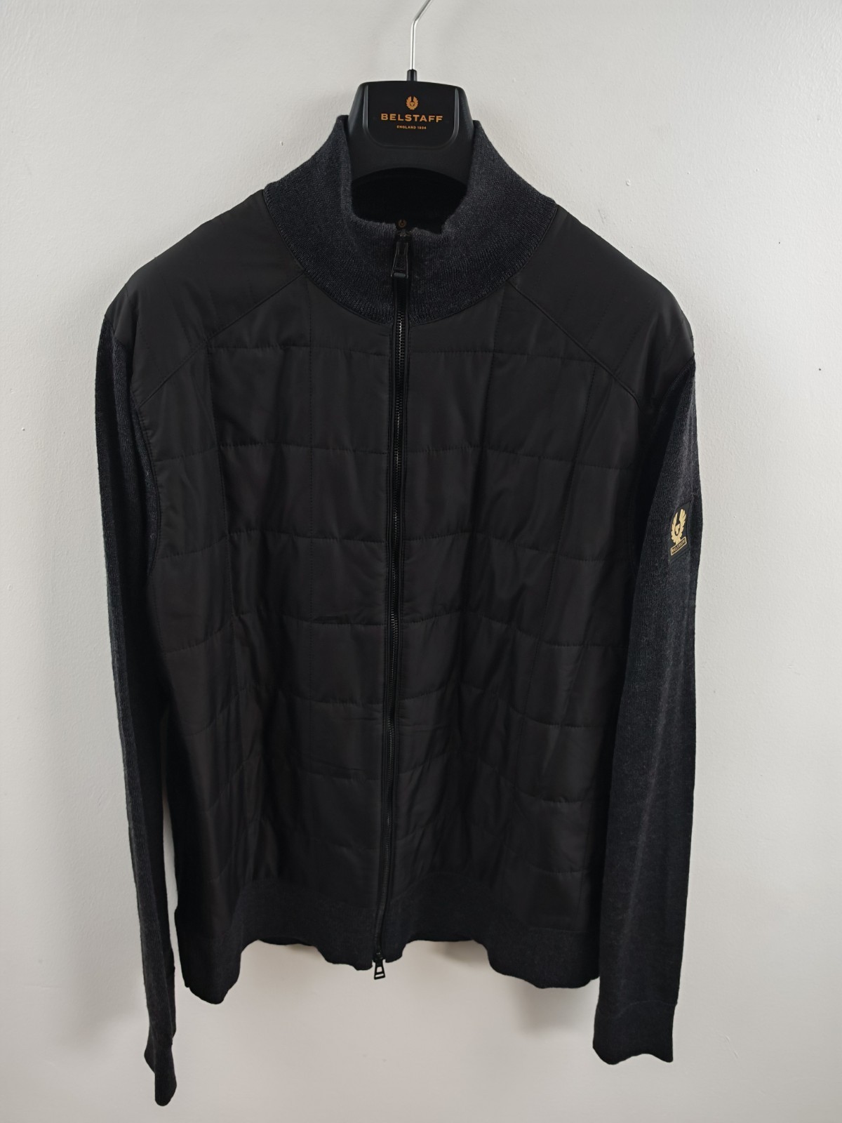 Belstaff Men's Kelbrook Quilted Zip Cardigan Merino Wool Black Grey XL image 2