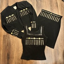 Andrea Isabella S Black Embellished 3-Piece Jacket Set Gold Accents Y2K VTG 80's