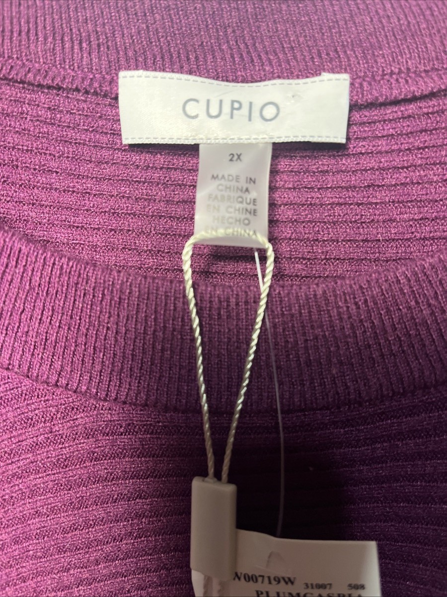 Cupio Soft Knit Sweater 3/4 Sleeve Sz 2X Purple Waffle Knit