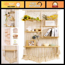 Handmade Macrame Wall Hanging Shelf - Boho Floating Plant Display Rack for Home