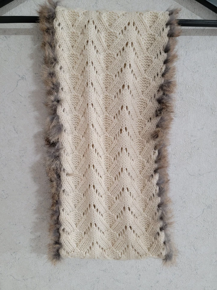 Bufanda infinita forrada de piel de conejo 100 % genuina Cejón beige acrílico tejido 30" de largo Foto 3 de 4