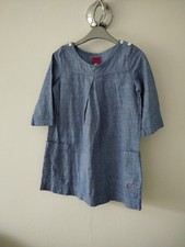 Joules denim blue polkadot smock dress with patch pockets  Age 9/10
